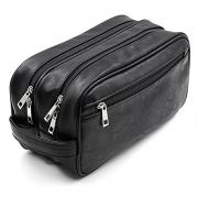  IGNPION PU Leather Men's Toiletry Bag Organiser Waterproof Travel Shaving Overnight Wash Bag with Handle (2 Layer)