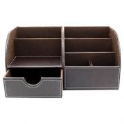 IGNPION  Desktop Storage Box in Pelle PU,Organizzatore Scrivania Multifunzionale 7 Slot per Carta / Penna / Matita / Cellulare / Telecomando ecc (Marrone)